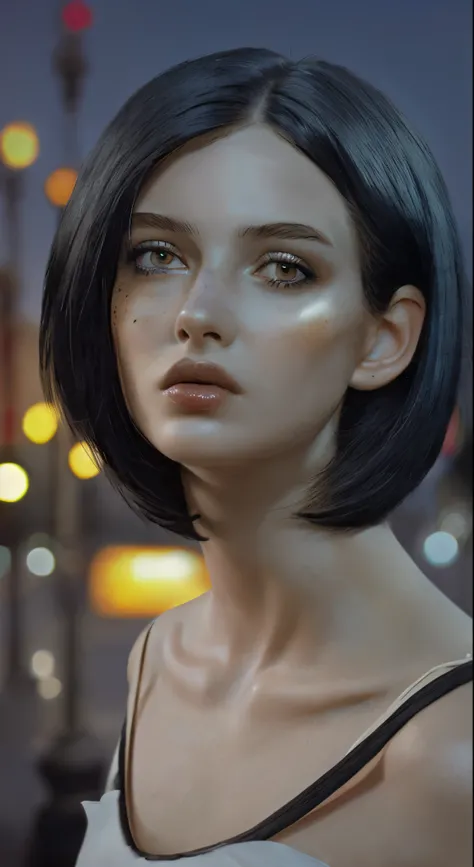 masterpiece, highest quality, Miranda, (Half Body Shot,Street lamp,moon),masterpiece, One girl, Solo Exhibitions, Beautiful woman on a busy street, Surrounded by peddlers, Beautiful Goddess Girl Portrait, Beautiful and elaborate face, Porcelain-like skin, ...