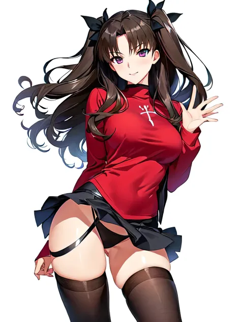 a woman in a red shirt and black skirt posing for a picture, rin tohsaka, seductive anime girl, anime moe artstyle, (anime girl), gapmoe yandere, anime girl, anime best girl, an anime girl, attractive anime girl, ecchi anime style, marin kitagawa fanart, a...