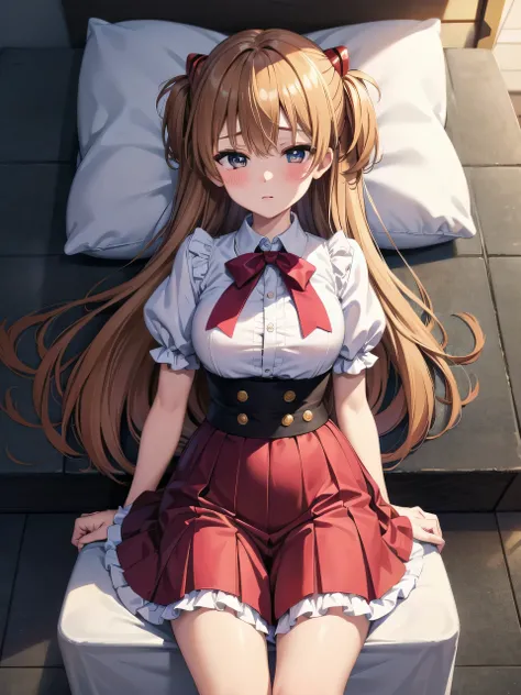 Young Soryu Asuka Langley、One girl、Frills、Long skirt、Gothic Lolita、Puffy short sleeves、solo、Sleep、blush、Open your legs、Clothes get wet、Clothes get wet and become transparent、Leg spread、Pussy、Thick white love juice、Drip a large amount of love juice、Sleeping...