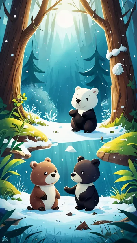 Once upon a time in a magical forest, two little bears, uno blanco como la nieve (one white as the snow) and otro negro como la noche (the other black as the night), lived in harmony. They spent their days frolicking and discovering the wonders of their my...