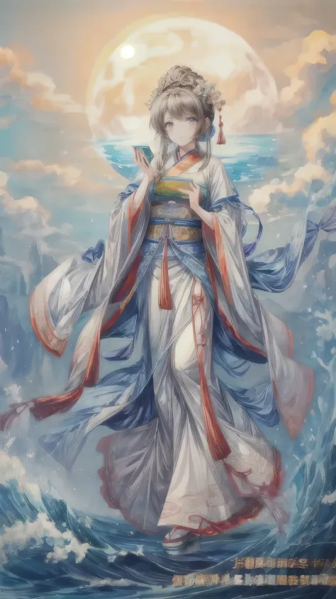 ((best quality)), ((masterpiece)),
((guanyin,1girl)),(chinese text,  text focus,wall of text),water and cloud, lotus,full moon,h...