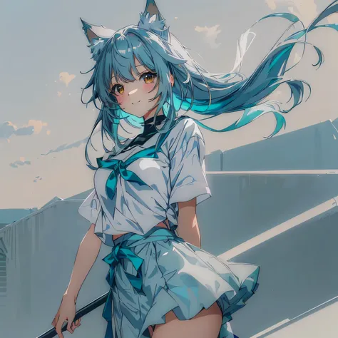 happy anime girl with gray hair and brown eyes and a white top, beautiful anime catgirl, very beautiful anime cat girl, cute anime catgirl, anime catgirl, anime girl with cat ears, anime girl with teal hair, anime moe artstyle, anime artstyle, anime cat, a...