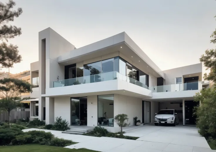 ((best quality)), ((Full HD Quality)), (detailed), perfect house design, modern house, house with an empty garage, a two-floor house, modern house in DHA Lahore, modern sleek design, beautiful house, house for sale, clear sky, amazing view of the house, el...