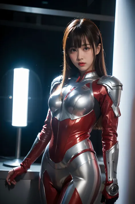 ultraman、realistic、realistic、cinematic lighting, girl in a shiny red and silver suit、15 years old、professional photos、don&#39;do...