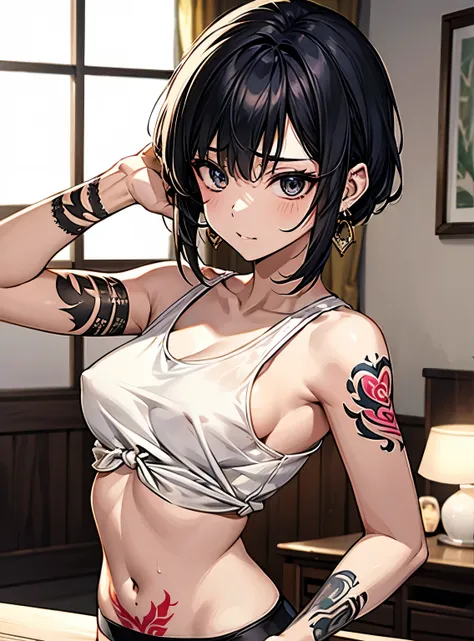 Beautiful breasts、Black Hair、Attractive breasts、Beautiful and attractive anime woman, Enchanting anime girl,Slippery、black eye、beautiful girl、、Quiet、Inconspicuous、White see-through tank top、Big Breasts、Stay in the house、Underwear is visible、Underwear is bi...