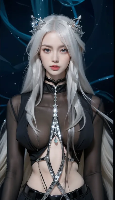 Imperial sister，Exquisite eyes，Snow Queen，Put the crown on your head，Detailed facial expressions body，Tall and big，number，Leg length，4K，HD，meat，White translucent lace，Fair and plump figure，Pretty Face，Little cherry mouth，Beautiful and delicious（3D Royal Si...