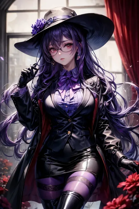 (Purple hair), (hair strands), (hair hiding ears)