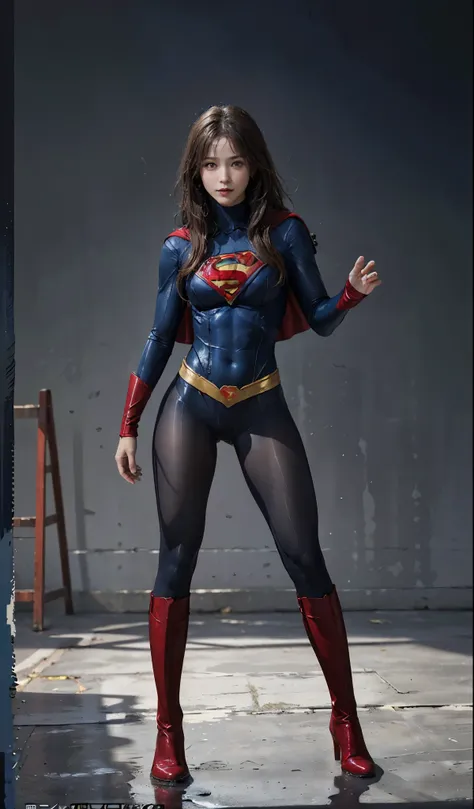 No background、(((Beautiful legs in black tights.)))、(((Legally express the beauty of your smile)))、((((Make the most of your original images)))、(((Supergirl Costume)))、(((Beautiful Hair)))、(((suffering)))、(((Please wear black tights....、Wear red boots)))、(...