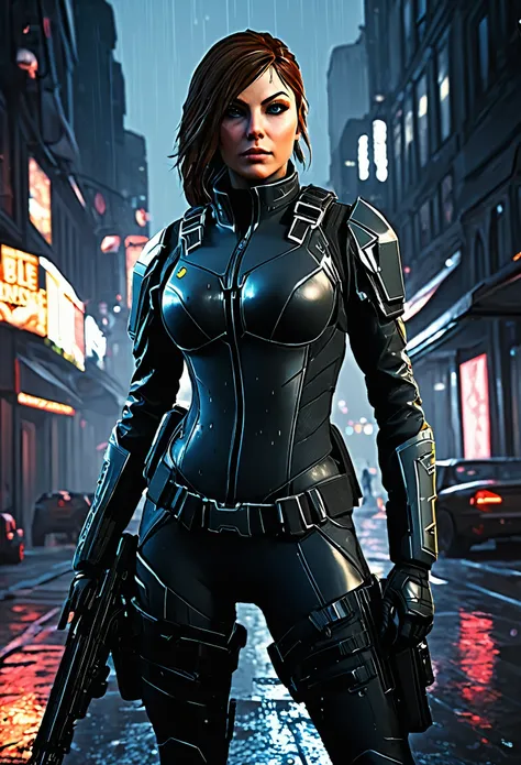 black ops ladies,assassin,sleek suit,stealthy movements,guns ablaze,deadly accuracy,nighttime mission,dark shadows,city skyline,intense action,high-tech gadgets,hair blowing in the wind,rain-drenched streets,neon lights,powerful aura,graceful yet fierce,bo...