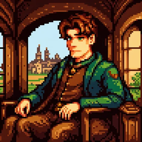 the male town master of a fantasy medieval setting, rich looking, sitting in a living room