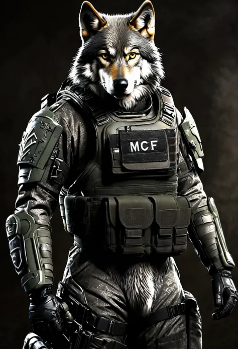 special forces soldier wolf, and on his suit he has the initials "MCE"