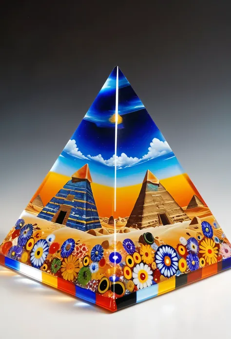 Millefiori glass style,pyramid,desert，Pharaoh