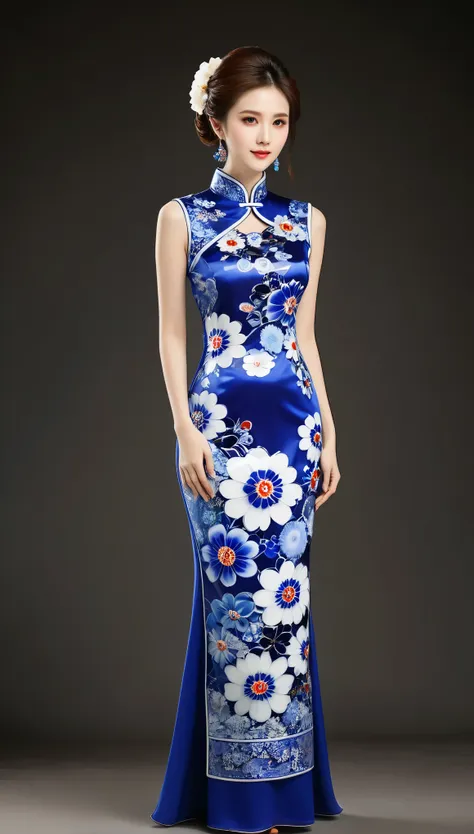 millefiori glass style,blue and white porcelain cheongsam