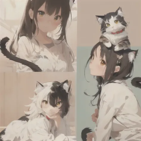 there are four different pictures of a cat with different expressions, soft anime illustration, anime cat, cute digital art, artwork in the style of guweiz, beautiful anime catgirl, by Gao Cen, cute art style, a beautiful artwork illustration, cute anime c...