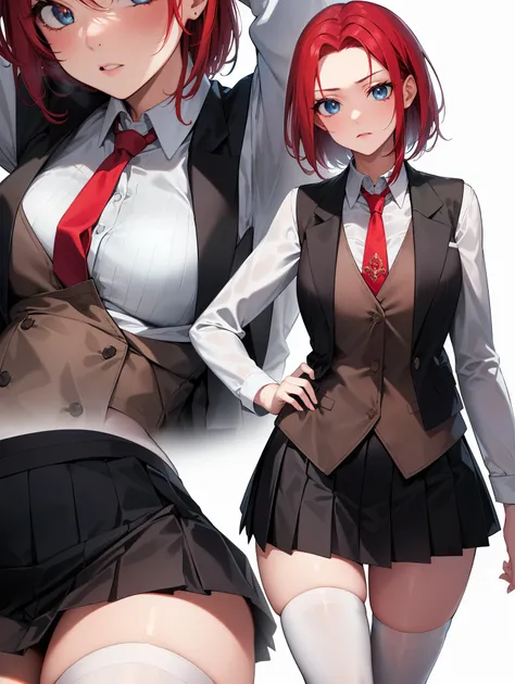 kallen stadtfeld, blue eyes, ((red hair:1.5)), short hair,
break ((school uniform, red necktie, white shirt, pleated skirt, blac...