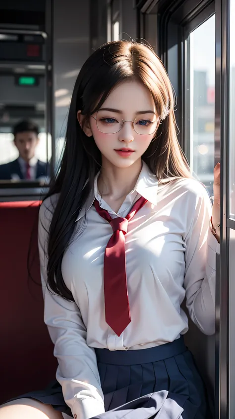 （Girl sitting on train seat)、Best quality work，Actual work，Ultra Premium Graphics，8K HD CG works，High quality graphics，High-definition CG works，10x pixels，Extremely fine detail：1.1，Advanced Technical Details：1.1 Photorealistic，Indoor lighting effects：1.5，N...