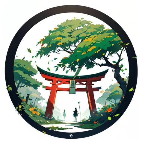 (logo:1.4), (symbol:1.2),
(monochrome:1.2), (flat design:1.4), (white background:1.1), (green leaf:1.3),(torii:1.1),
(absurdres absolutely resolution:1.2), (perfect circle:1.2), (characters:1.2), (institute:1.2), (masterpiece:1.0), 8K, (depth of sense:1.2...