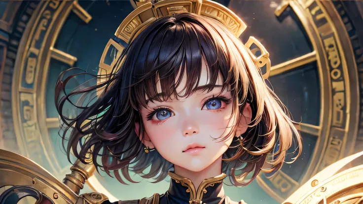 highest quality、masterpiece、Ultra-high resolution、(Realistic:1.4)、1 girl、14 years old、The ultimate beautiful girl、so beautiful, Shiny, Light、short hair、Bangs that cover the eyes、片Bangs that cover the eyes、Very large bright eyes、Eye highLights、charm、Looking...