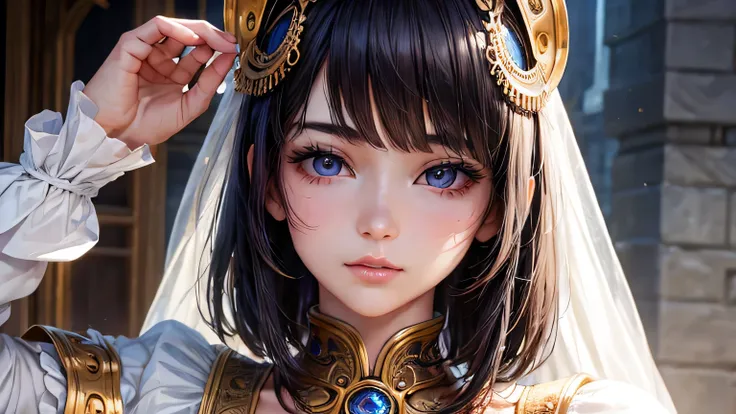 highest quality、masterpiece、Ultra-high resolution、(Realistic:1.4)、1 female、28 years old、Super big 、The ultimate beauty、so beautiful, Shiny, Light、short hair、Bangs that cover the eyes、片Bangs that cover the eyes、Very large bright eyes、Eye highLights、charm、ve...