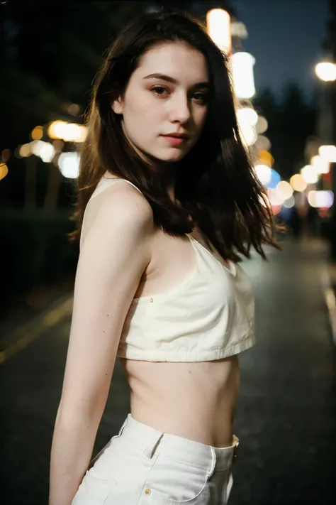 polaroid photo, night photo, photo of 24 y.o beautiful woman, pale skin, bokeh, motion blur