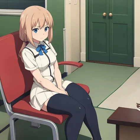 Anime girl sitting down farting 