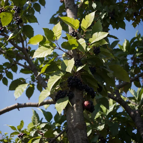 Trees with black fruit and yellow leaves