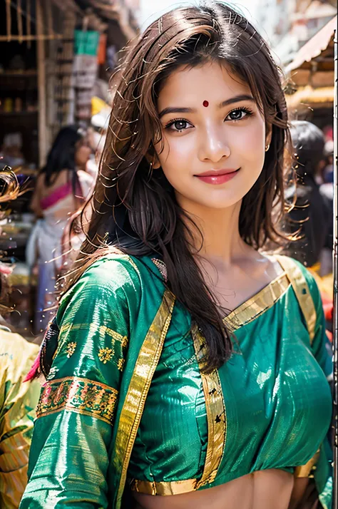 masterpiece, centered, 1 young indian woman with a cute and radiant face, featuring exquisitely detailed eyes, expressing a mix ...