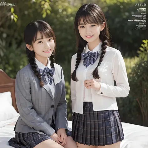 (highest quality、masterpiece:1.2)、highest quality、Realistic、photograph、High resolution、1080p、8K、Physical Rendering、((Height: 158cm)), two Japanese girls、((((((16 year old beautiful Japanese magazine fashion model looking at the viewer)))))), , (((big very ...