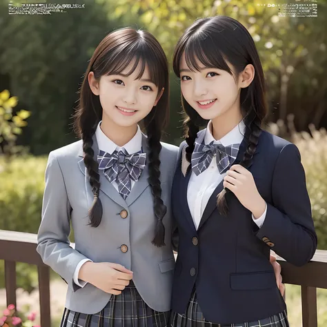 (highest quality、masterpiece:1.2)、highest quality、Realistic、photograph、High resolution、1080p、8K、Physical Rendering、((Height: 158cm)), two Japanese girls、((((((16 year old beautiful Japanese magazine fashion model looking at the viewer)))))), , (((big very ...