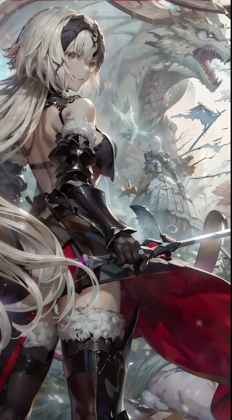 Anime girl with sword and armor in a snowy forest, Krentz Kuschaert and Artgerm, Detailed Key Anime Art, Kschaert Krentz Key Art Feminine, Dragon Guard, Nier, Wallop and Krentz Kuschaert, edelgard fire emblem, Detailed anime artwork, Nier 2 b, Artgerm deta...