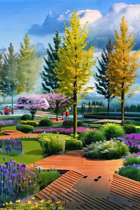 Landscape design, landscape renderings, parks, wetlands, birds, wooden walkways, tourists, trees, shrubs,