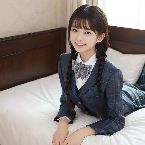 (highest quality、masterpiece:1.2)、highest quality、Realistic、photograph、High resolution、1080p、8K、Physical Rendering、((Height: 158cm)), two Japanese girls、((((((A 16 year old beautiful Japanese magazine fashion model is lying on her bed looking at the viewer...