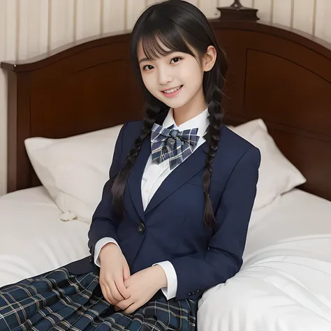 (highest quality、masterpiece:1.2)、highest quality、Realistic、photograph、High resolution、1080p、8K、Physical Rendering、((Height: 158cm)), two Japanese girls、((((((A 16 year old beautiful Japanese magazine fashion model is lying on her bed looking at the viewer...