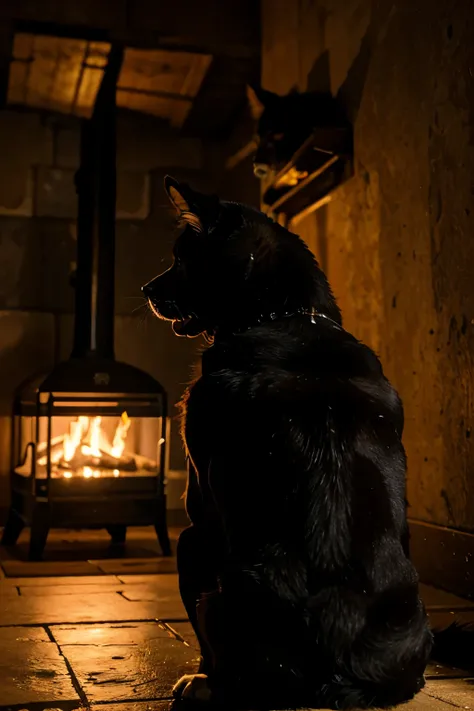 Very angry dog with cat