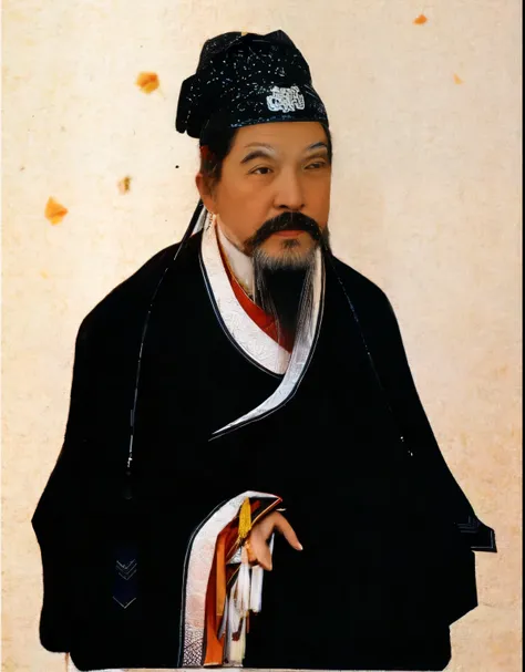 a bearded man、portrait of a man wearing a black hat by wen tianxiang, inspired by wu daozi, feng shu, guangjian huang, tian zi, ...