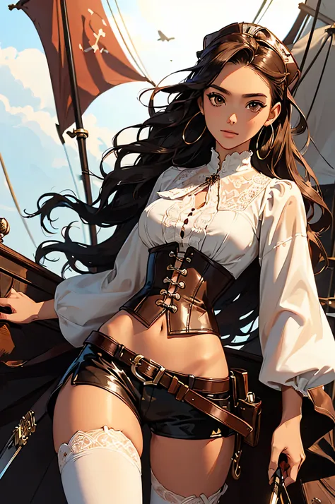 (masterpiece), best quality, expressive eyes, perfect face, (pirate ship background), (standing), (smirk), (closeup view), (1gir...