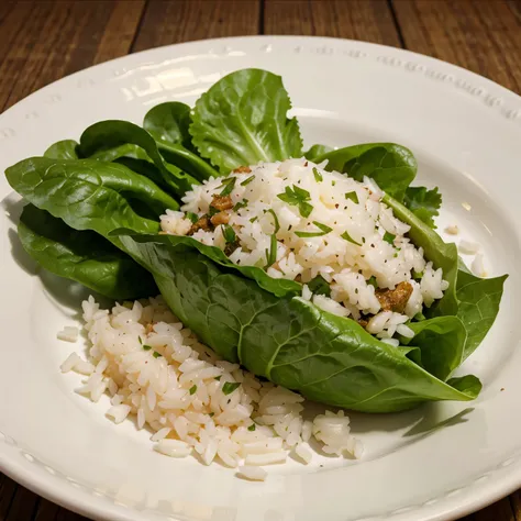 Lettuce completely wrapped with rice