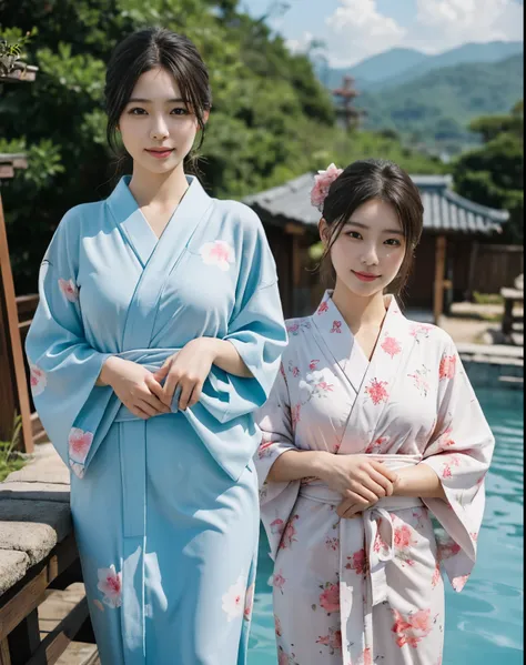 masterpiece, highest quality, realistic, 1 girl, open-air hot spring, yukata figure, i&#39;my yukata got wet and became transpar...