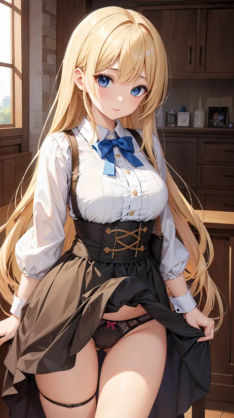 ((highest quality、High resolution、masterpiece))、Blonde、Cosplayer Beautiful Girl、skirt、((She shows her panties))、I&#39;m tempting you