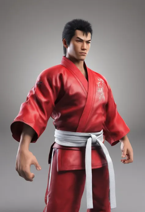 lutador semelhante;,( Jim do Tekken ), karate kimono ,luvas de mma, red kimono,Kid karate chop.