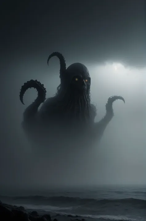 cthulhu, add mist, creepy, masterpiece, best quality, hyper detailed, ultra detailed, UHD, perfect anatomy, portrait, dof, hyper-realism, majestic, awesome, inspiring, sinister Dark, cinematic, deep blacks, Perfect Hands, cinematic composition, soft shadow...