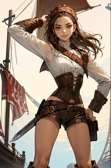 (masterpiece), best quality, expressive eyes, perfect face, (pirate ship background), (standing), (smirk), (closeup view), (1gir...