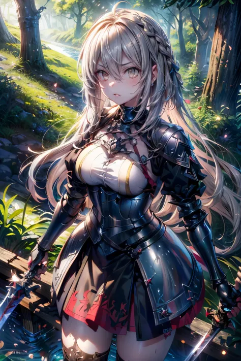 ((highest quality)), ((masterpiece)), (detailed), jeanne、

anime girl with sword and armor in forest with perfect face, krentz k...