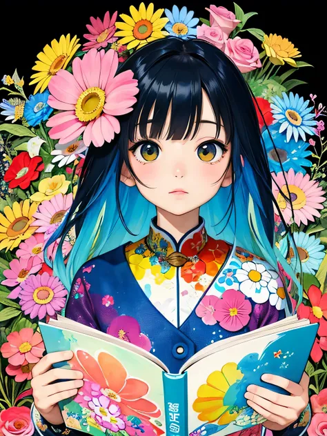 Takashi Murakami style、8K Quality、Intense watercolor, Detailed watercolor art, Watercolor splash, Surreal, avant-garde pop art, Beautiful and expressive paintings, Beautiful artwork illustration, Very colorful tones, wonderful, Cool beauty, highest quality...