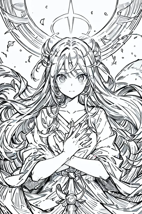 An anime girl, long hair, beautiful close up. long hair. Angel halo