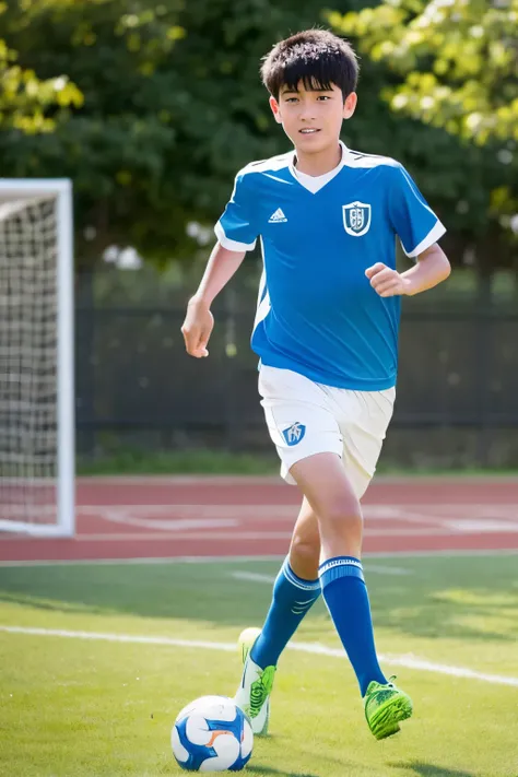 A high school boy from the soccer club is running, covered in sweat