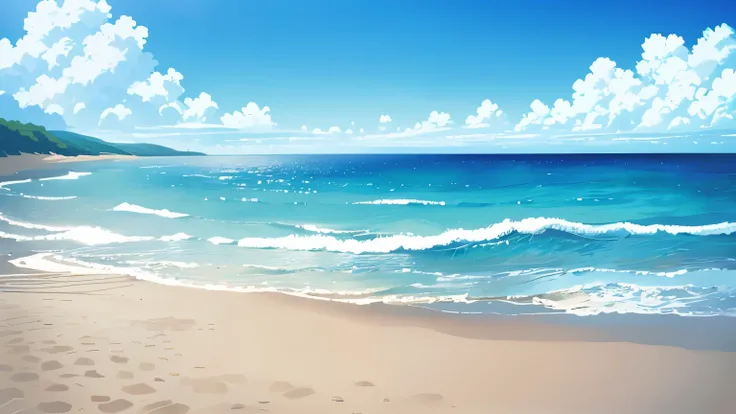 {{{{{Pixel Style}}}}}Landscape,,Beach,Summer,sun,Clouds,Blue sky,Waves bloom,Small fresh,Elegant,Light blue