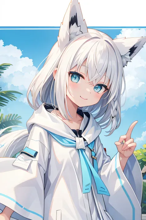 highest quality、smile、fox ears、white clothes