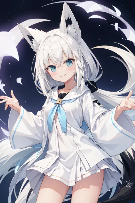 highest quality、smile、fox ears、white clothes、panty shot