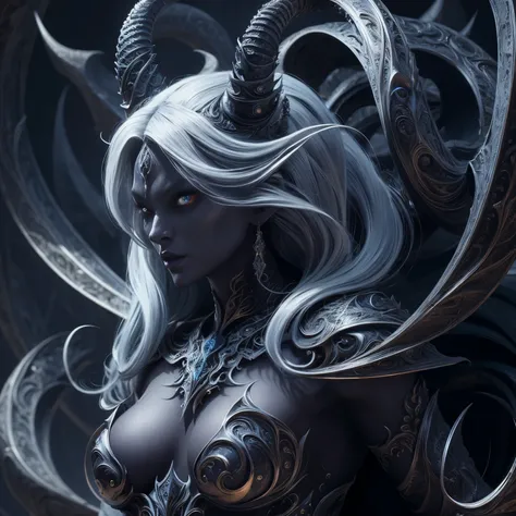 Beautiful female drow, rosto bonito, Evil countenance nice body, olhos vermelos, cabelo prateado, vestindo armadura, capa , 8k, extremamente detalhado, ultra realista